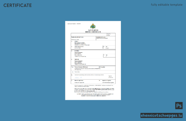 Geburtsurkunde aus San Marino – Beispielansicht (Word und PDF)